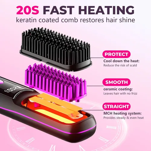 Miniatura 5 de Mini alisador y rizador, cepillo de pelo de viaje inalámbrico 2 en 1 con calor rápido de 20 segundos, 3 ajustes de temperatura, USB-C, ligero