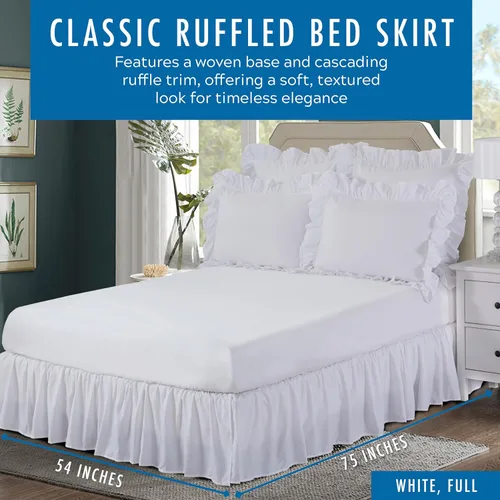 Miniatura 2 de Faldón plisado de popelina para cama tamaño California King, de Fresh Ideas, Algodón Poliéster, Blanco, Completo
