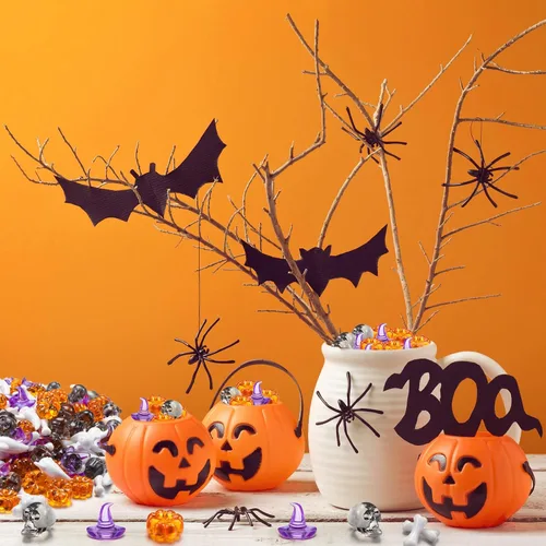 Miniatura 6 de 120 piezas de sombreros de bruja pequeños de calabaza acrílica, cabeza de calavera, huesos de esqueleto, lindos adornos de fantasma, mini acrílico