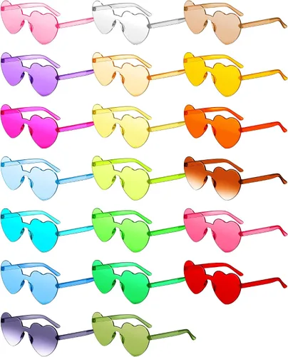 Frienda 20 pares de lentes de sol en forma de corazón sin montura de color caramelo para mujeres y hombres, recuerdos de fiesta