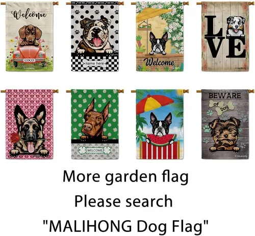 Miniatura 6 de Bandera personalizada de jardín para perro, lindo perro salchicha salchicha, lunares, búfalo, bandera a cuadros para decoración del hogar al aire