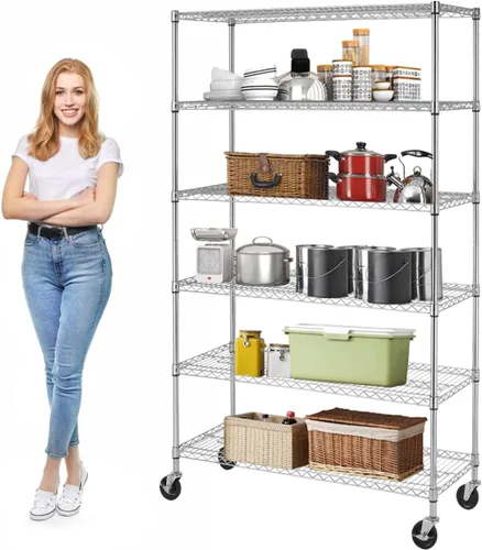 Miniatura 25 de Estantería metálica de almacenamiento de 6 niveles de 208.8 cm x 121.92 x 45.72 cm, con ruedas, resistente estante con capa de acero, cromado
