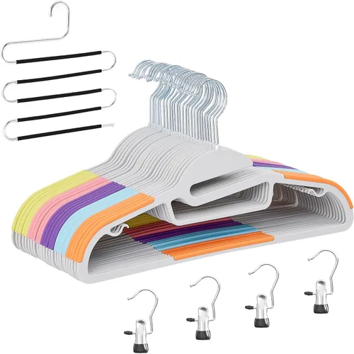 Miniatura 2 de VECELO Paquete de 25 perchas de plástico de alta calidad para trajes, antideslizantes, resistentes, apertura en forma de S, gancho giratorio