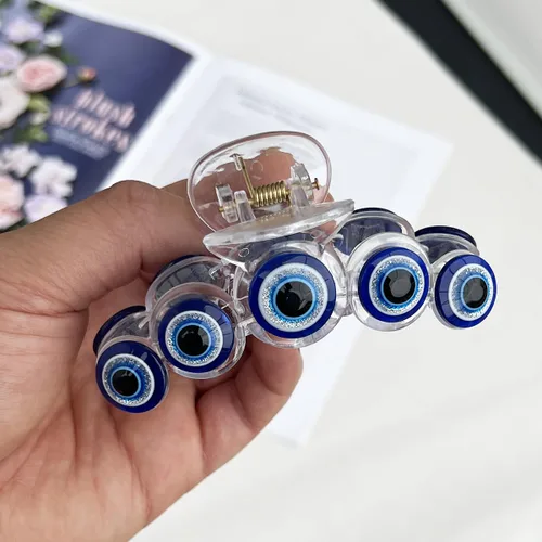 Miniatura 2 de ROMODIYA Pinza para el pelo de Halloween, diseño de ojo malvado de plástico acrílico, pinzas de garra de pelo azul, 5 piezas, sujeción fuerte