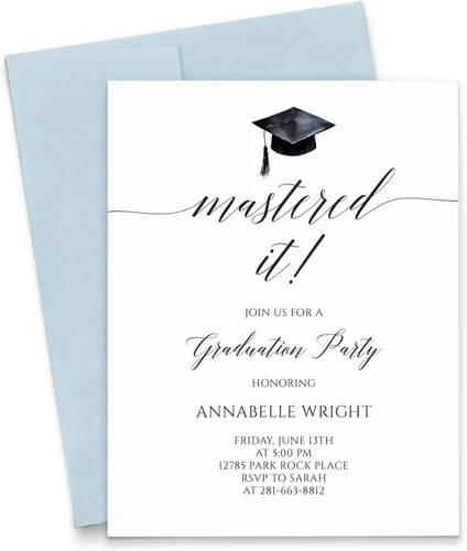 Miniatura 9 de Modern Pink Paper Invitaciones para fiesta de graduación con gorra y diploma 2025, invitaciones personalizadas para fiesta de graduación con borde