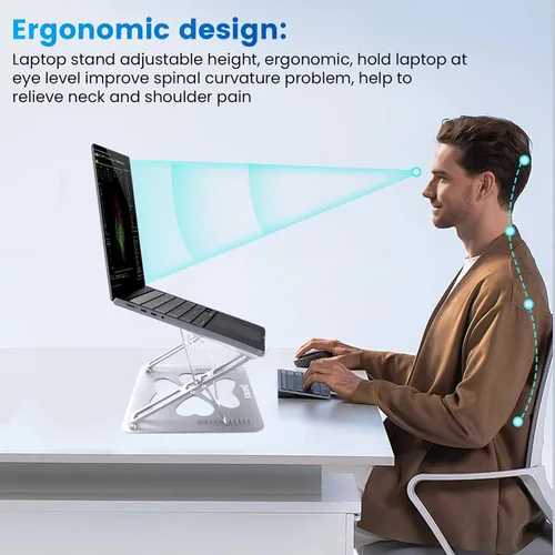 Miniatura 5 de Soporte mecánico de doble ángulo ajustable resistente para computadora portátil, soporta 55 libras, soporte ergonómico para computadora portátil