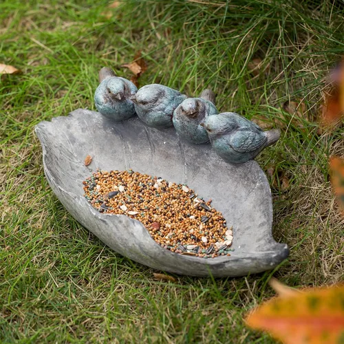 Miniatura 3 de Bird-Feeder - Cuenco de baño para pájaros salvajes al aire libre, decoración de jardín, pájaros de poliresina en la hoja, 12.4 x 7.5 x 4.1 pulgadas