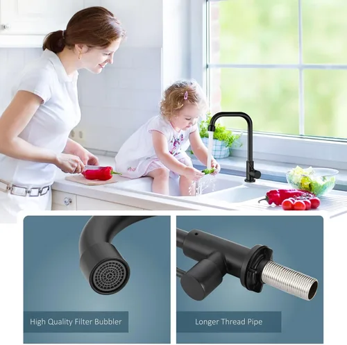 Miniatura 2 de Aolemi Negro frío solo agua grifo de la cocina grifo de barra comercial manija sola palanca 304 acero inoxidable cubierto montado solo agujero