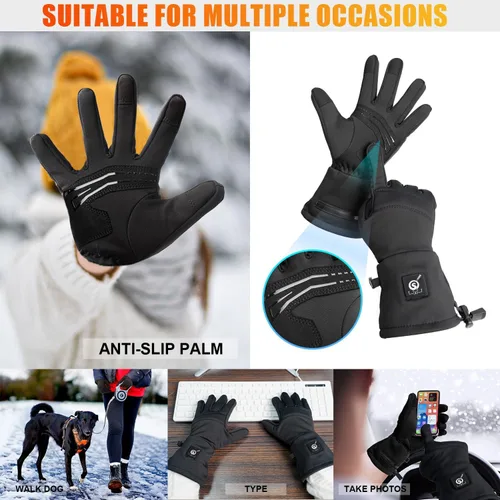 Miniatura 5 de Guantes térmicos mejorados para hombres y mujeres, guantes térmicos con batería eléctrica recargable, resistentes al viento, guantes de invierno