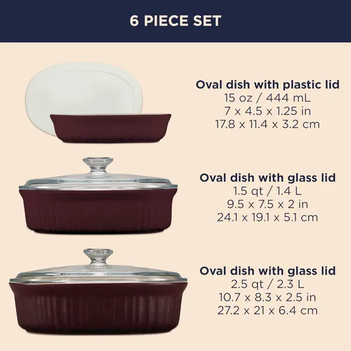 Miniatura 2 de Juego de ollas de cerámica CorningWare con tapas resistentes a las astillas y grietas, apto para microondas, lavavajillas, horno, congelador