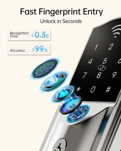 Miniatura 5 de Cerradura Inteligente WiFi para Puerta Principal – Cerrojo Electrónico de Entrada sin Llave Firstriver con Huella Dactilar Biométrica y Teclado