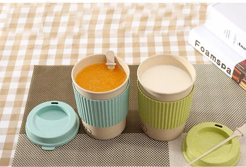 Miniatura 43 de Taza de café sellada con paja de trigo, taza de plástico portátil creativa, taza de alimentos de alto valor que acompaña a beber 16.9 fl oz/17 oz