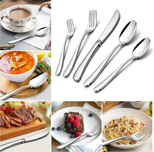 Miniatura 6 de Herogo Juego de cubiertos de acero inoxidable resistente, 20 piezas de cubiertos elegantes para 4, vajilla moderna para el hogar, restaurante, boda