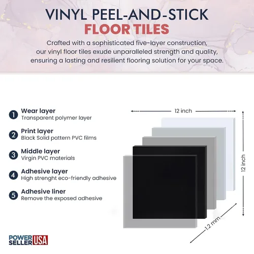 Miniatura 3 de PowerSellerUSA Azulejos de vinilo autoadhesivos, 12 x 12 pulgadas con 0.047 in de grosor, 20 unidades de diseño contemporáneo, azulejos cuadrados