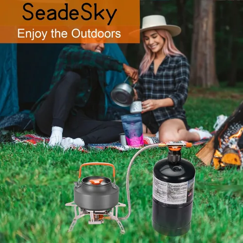 Miniatura 7 de Estufa portátil para mochileros con encendido piezoeléctrico a prueba de viento, estufa de gas para campamento, quemador plegable con adaptador