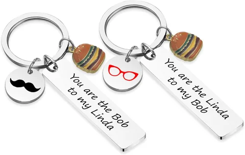 SELOPU - Juego de llaveros para parejas con texto en inglés "You're the LindaBob to my BobLinda", llavero de hamburguesas, regalo para amantes de