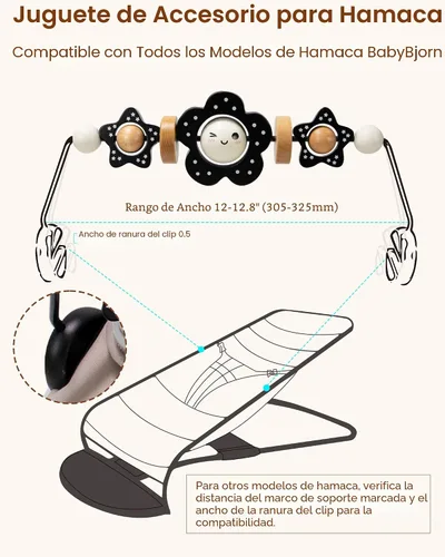 Miniatura 5 de TinlyFinly Baby Bouncer - Barra de juguete de madera compatible con Baby Bjorn Bouncer, accesorio de juguete de ajuste apretado y seguro, muy