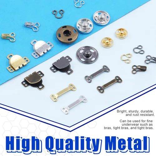 Miniatura 5 de Glarks 152 pares de ganchos y ojos de costura de 3 estilos con kit de broches para coser, 4 colores de cierres de gancho y ojal, botones a presión