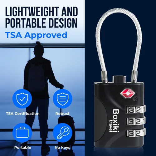 Miniatura 2 de Paquete de 2 cerraduras de equipaje aprobadas por la TSA con combinación de 3 esferas con cable de acero flexible para maletas, mochilas, bolsas
