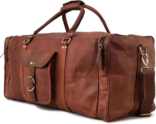 Berliner Bags Bolsa de lona de cuero vintage New York para viajes o el gimnasio, bolsa de noche para hombres y mujeres, Marrón XXL, Vintage