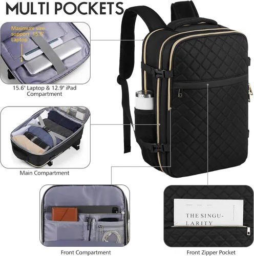 Miniatura 2 de MOMUVO Mochila de viaje para mujer, mochila de mano aprobada por aerolíneas, mochila para laptop de 15.6 pulgadas con puerto de carga USB, mochila