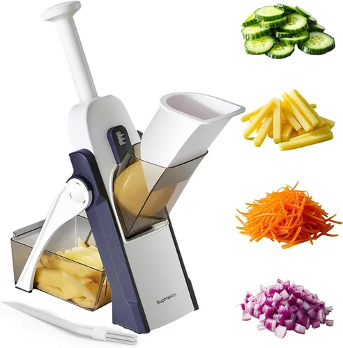 SupMaKin Rebanadora de Mandolina Segura para Cocina, Rebanadora de Papas, Rebanadora y Picadora de Verduras Todo en 1, Cortadora de Papas Fritas,