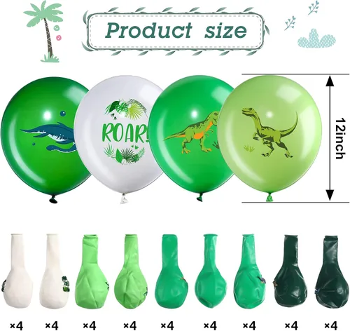 Miniatura 2 de Zomiboo 36 globos de dinosaurio de 12 pulgadas con estampado de dinosaurios para fiestas de cumpleaños de niños, látex de dinosaurio verde y blanco
