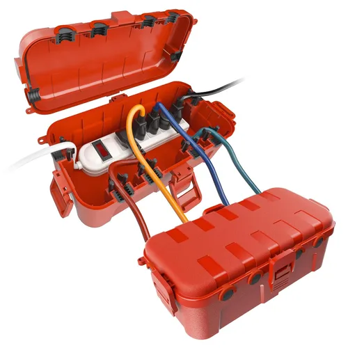 Miniatura 19 de Flemoon Caja eléctrica mediana para exteriores (11.5 x 5.2 x 4 pulgadas), cubierta de cable de extensión impermeable IP54 con 6 puertos de entrada