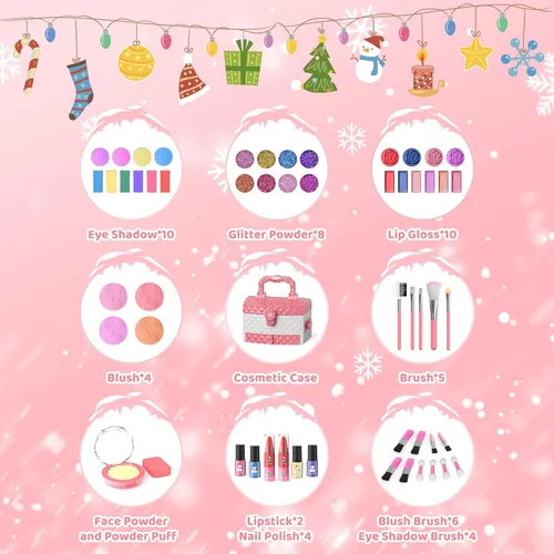 Miniatura 2 de GirlsHome Set de maquillaje para niñas de 56 piezas, lavable, cosméticos reales no tóxicos, juguetes de Frozen, kit de maquillaje para niñas