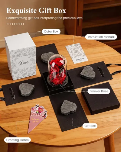 Miniatura 4 de DENIMOMO Rosas para el día de la madre, rosas preservadas rojas en cúpula de cristal, rosas reales para el día de la madre, regalos para esposa