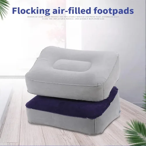 Miniatura 5 de Almohada inflable para descanso de pies, almohadilla para la cabeza, almohada de flocado suave, cojín de relajación para vuelos, otomanos con pierna