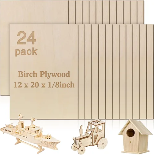 Miniatura 26 de 48 piezas de madera contrachapada de abedul báltico, 12 x 12 x 1/8 pulgadas, 0.118 pulgadas de grosor, madera sin terminar para manualidades, corte