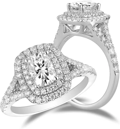 DovEggs Anillo de compromiso con halo de moissanita y halo de moissanita de color H-I de plata de ley de 1 ct de 0.197 x 0.276in para mujer, Para