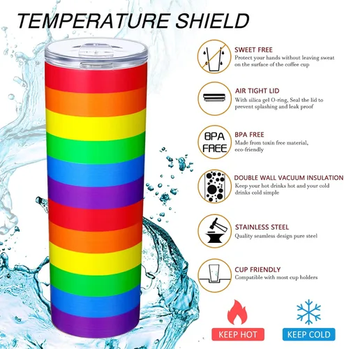 Miniatura 6 de Geiserailie Vaso de bandera del orgullo arcoíris, regalo pansexual Lesbiana LGBT del orgullo gay, taza de agua a rayas de arcoíris, regalos del mes