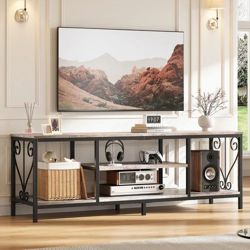 Miniatura 8 de Soporte de TV para televisores de 65, 70, 75 pulgadas, centro de entretenimiento industrial resistente de 63 pulgadas con estantes abiertos de 3