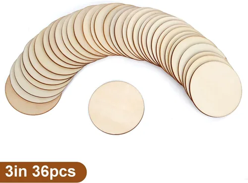 Miniatura 2 de Blisstime Círculos de madera sin terminar para manualidades, discos redondos para pintura, escritura, suministros de bricolaje, grabado y tallado