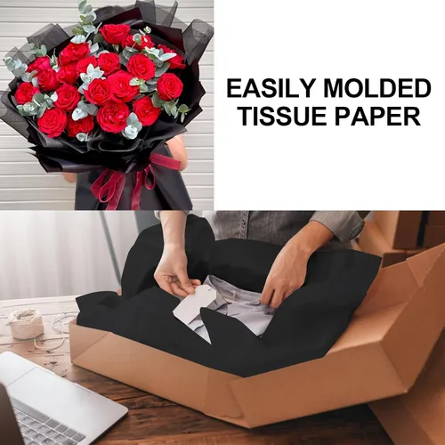 Miniatura 4 de Phinus 140 hojas de papel de seda negro, 14 x 20 pulgadas, papel de seda a granel, papel de seda de envoltura para bodas, cumpleaños, proyectos