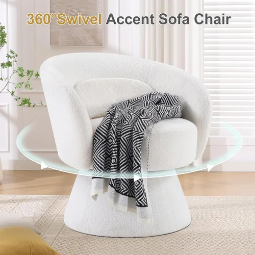 Miniatura 4 de IOMOR Silla giratoria de tocador con diseño de barril, silla moderna de mediados de siglo para sala de estar, dormitorio, espacios pequeños, silla
