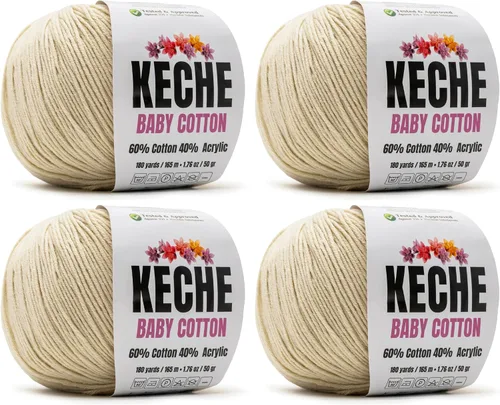 Miniatura 27 de Keche Hilo de algodón, 60% algodón, 40% hilo acrílico, hilo de algodón suave para crochet y tejer, hilo amigurumi, 1 madeja/bola, 1.76 onzas (50g)