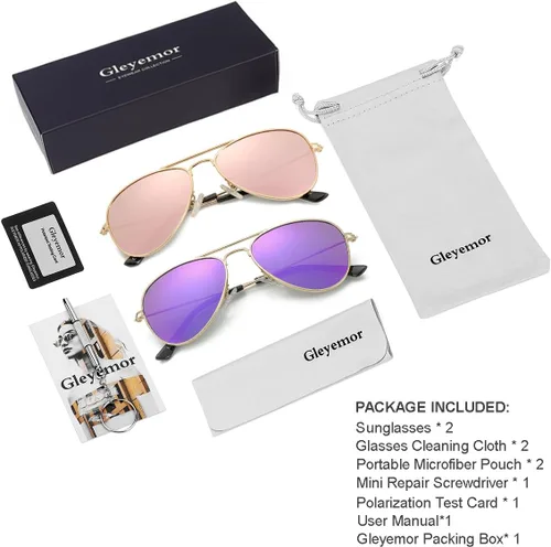 Miniatura 157 de Gleyemor Lentes de sol polarizados estilo aviador para niños y niñas, jóvenes, adolescentes, dos tamaños de 1.969 in y 2.047 in