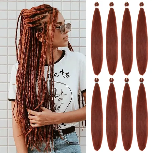 Miniatura 14 de Cabello trenzado preestirado de 22 pulgadas, 6 paquetes de cabello profesional suave Yaki trenzado para trenzas con ajuste de agua caliente