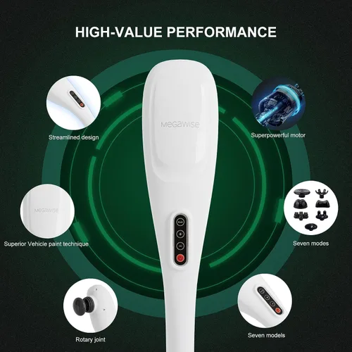 Miniatura 3 de MEGAWISE Masajeador de espalda inalámbrico para hombros, cintura, piernas, batería recargable de 3200 mAh, 5 velocidades y 5 + 2 nodos de masaje, 5