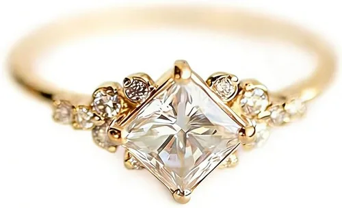 Miniatura 8 de Koguxuix Anillo vintage de oro anillo de compromiso con circonita cúbica y diamantes de cristal, anillo de boda de oro de 14 quilates Milgrain (7)