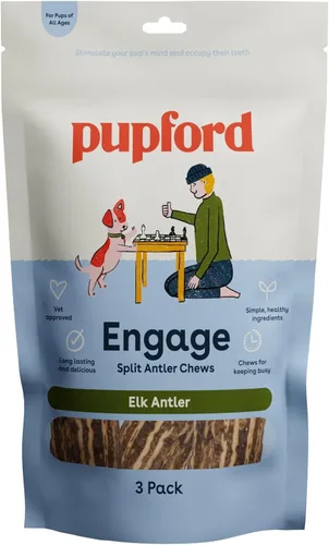 Pupford Cuernos de alce dividido, juguete natural duradero y resistente, de larga duración, limpia los dientes, 5-8 pulgadas de largo (3 unidades)
