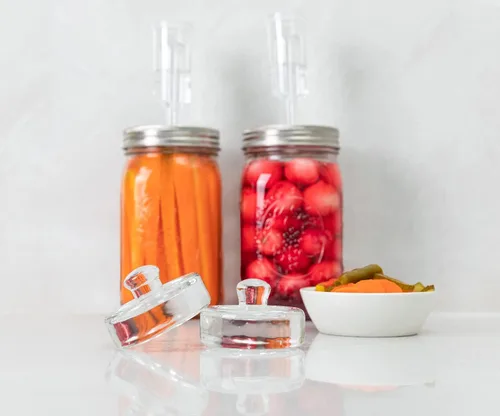 Miniatura 6 de JILLMO Kit de fermentación para frascos Mason de boca ancha, tapas de fermentación de acero inoxidable con pesos de vidrio y esclusas de aire, juego