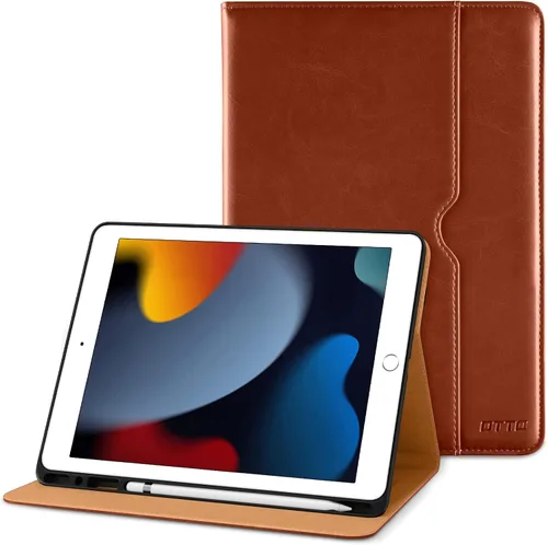 Miniatura 34 de DTTO para iPad de 9ª/8ª/7ª generación de 10.2 pulgadas 2021/2020/2019, funda tipo cartera de negocios de cuero premium con soporte para Apple Pencil
