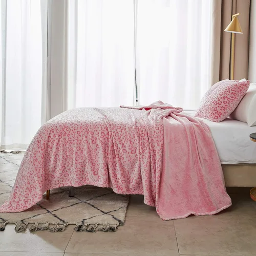 Miniatura 5 de FY FIBER HOUSE Manta de lana rosa con estampado de leopardo, manta de franela de lana con estampado de guepardo, suave y mullida, para sofá, 50 x 60