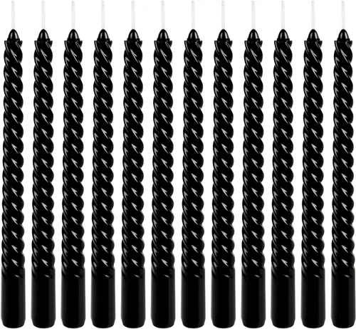 Miniatura 2 de WPONSZU Juego de velas cónicas en espiral negras de 10 pulgadas, paquete de 12 velas sin perfume sin goteo para Halloween, cena, fiesta, cumpleaños