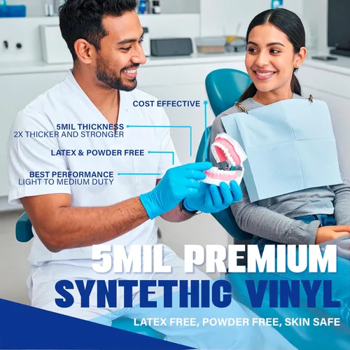 Miniatura 2 de London Labs Guantes de examen de vinilo sintético, sin polvo, sin látex, desechables, ultra fuertes, seguros para alimentos, cuidado de la salud