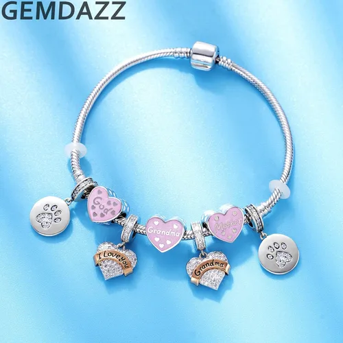 Miniatura 6 de Juego de 2 dijes y colgantes con forma de corazón de I Love You Grandma para el día de la madre en plata de ley 925, regalo para gran abuela